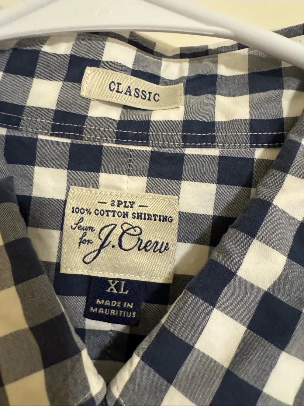 J. Crew Navy and White Gingham Button Down Shirt